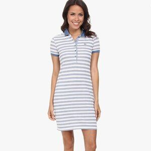Lacoste Dress 44 Striped Polo Shirt Short Sleeve Nautical Knit Pique 12 14